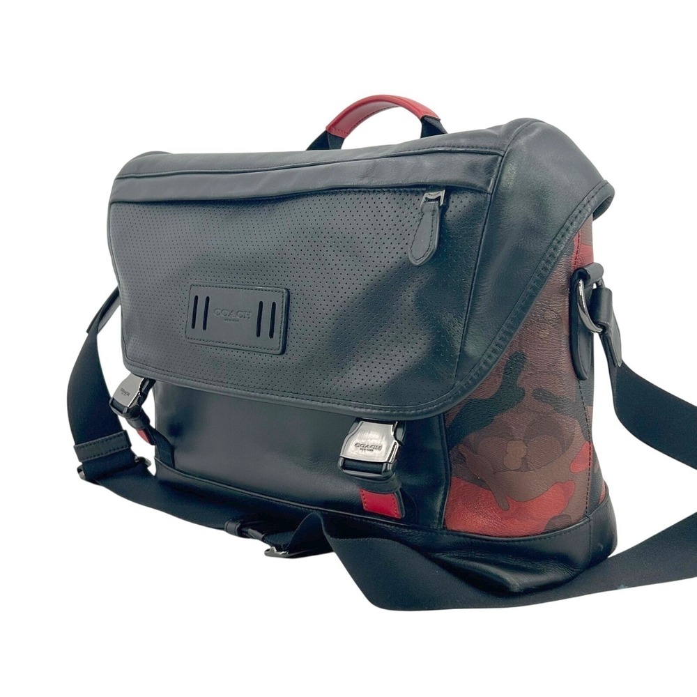 Coach‎ Mens Messenger Bag Large Black Red Camo Leather F79905 Urban Tactical